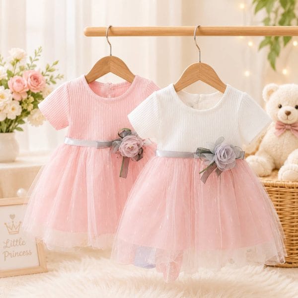 Premium Baby Girls Princess Dress – Pink & White
